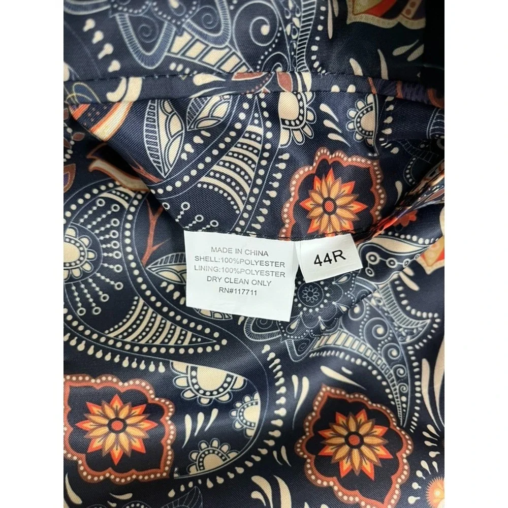 NWOT Alan Flusser Sport Coat Blazer Men's Polyester Navy Blue Paisley Lining 44